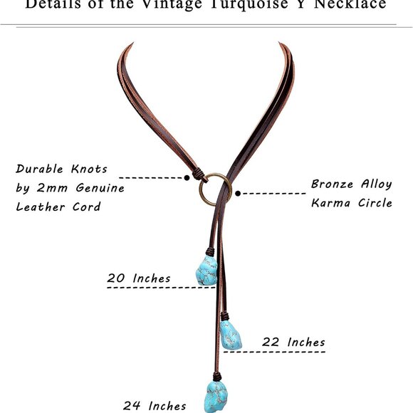 Bohemian Synthetic Turquoise Necklace Handmade Vintage Y-shaped Jewelry with Gen - Picture 8 of 8
